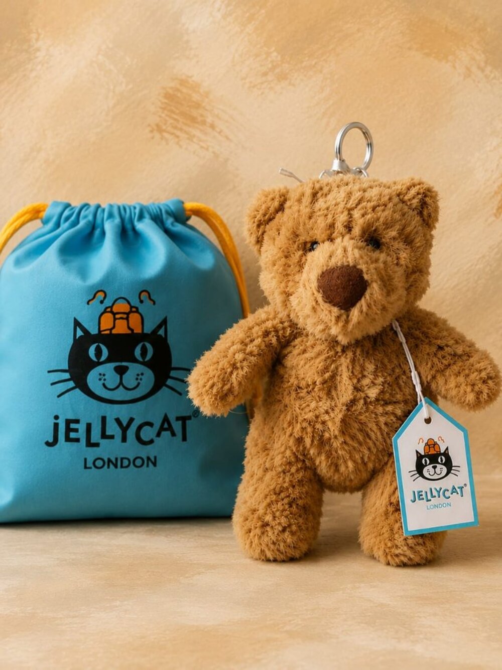 Jellycat Bartholomew JellBear Bag Charm Plush Keychain Backpack Charm + Dust Bag